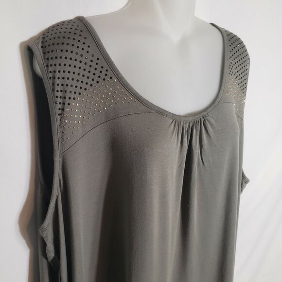 U Knit Women Tank Top Size 3X Knit Rhinestones Stretch Viscose Green Scoop Neck - Picture 3 of 9